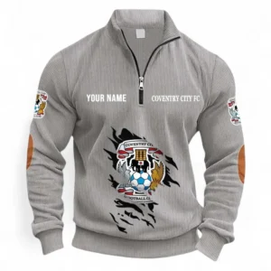 Football Fans Gift Half Zipper Corduroy Sweatshirt, Sweatshirt Exclusive Logo, Custom Name EPL131082825140-Light Gray