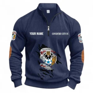 Football Fans Gift Half Zipper Corduroy Sweatshirt, Sweatshirt Exclusive Logo, Custom Name EPL131082825140-Navy Blue