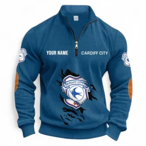 Football Fans Gift Half Zipper Corduroy Sweatshirt, Sweatshirt Exclusive Logo, Custom Name EPL131082825142-Denim Blue