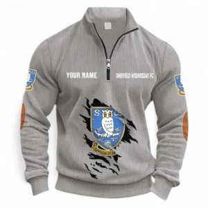Football Fans Gift Half Zipper Corduroy Sweatshirt, Sweatshirt Exclusive Logo, Custom Name EPL131082825145-Light Gray