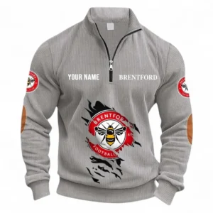Football Fans Gift Half Zipper Corduroy Sweatshirt, Sweatshirt Exclusive Logo, Custom Name EPL131082825147-Light Gray
