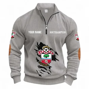 Football Fans Gift Half Zipper Corduroy Sweatshirt, Sweatshirt Exclusive Logo, Custom Name EPL131082825148-Light Gray