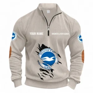 Football Fans Gift Half Zipper Corduroy Sweatshirt, Sweatshirt Exclusive Logo, Custom Name EPL131082825149-Apricot