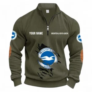 Football Fans Gift Half Zipper Corduroy Sweatshirt, Sweatshirt Exclusive Logo, Custom Name EPL131082825149-Army Green