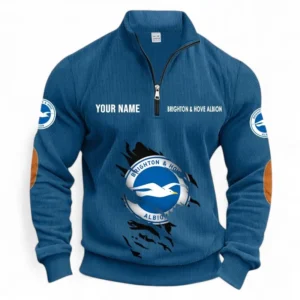 Football Fans Gift Half Zipper Corduroy Sweatshirt, Sweatshirt Exclusive Logo, Custom Name EPL131082825149-Denim Blue