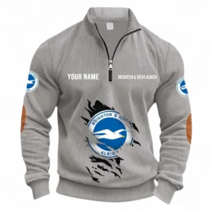 Football Fans Gift Half Zipper Corduroy Sweatshirt, Sweatshirt Exclusive Logo, Custom Name EPL131082825149-Light Gray