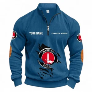 Football Fans Gift Half Zipper Corduroy Sweatshirt, Sweatshirt Exclusive Logo, Custom Name EPL131082825150-Denim Blue
