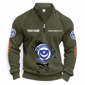 Football Fans Gift Half Zipper Corduroy Sweatshirt, Sweatshirt Exclusive Logo, Custom Name EPL131082825151-Army Green