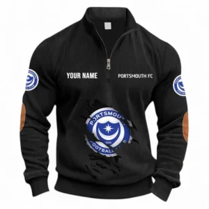 Football Fans Gift Half Zipper Corduroy Sweatshirt, Sweatshirt Exclusive Logo, Custom Name EPL131082825151-Black