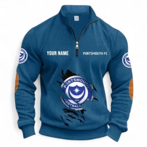Football Fans Gift Half Zipper Corduroy Sweatshirt, Sweatshirt Exclusive Logo, Custom Name EPL131082825151-Denim Blue