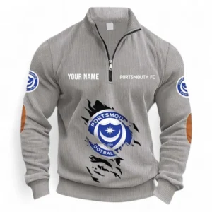 Football Fans Gift Half Zipper Corduroy Sweatshirt, Sweatshirt Exclusive Logo, Custom Name EPL131082825151-Light Gray