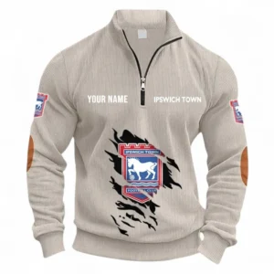 Football Fans Gift Half Zipper Corduroy Sweatshirt, Sweatshirt Exclusive Logo, Custom Name EPL131082825153-Apricot