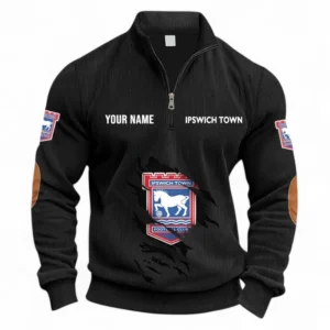 Football Fans Gift Half Zipper Corduroy Sweatshirt, Sweatshirt Exclusive Logo, Custom Name EPL131082825153-Black