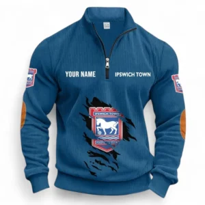 Football Fans Gift Half Zipper Corduroy Sweatshirt, Sweatshirt Exclusive Logo, Custom Name EPL131082825153-Denim Blue
