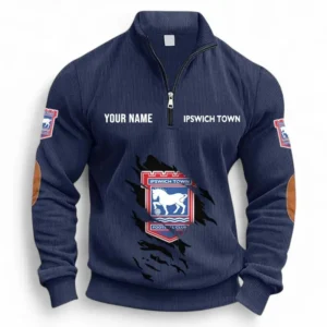 Football Fans Gift Half Zipper Corduroy Sweatshirt, Sweatshirt Exclusive Logo, Custom Name EPL131082825153-Navy Blue